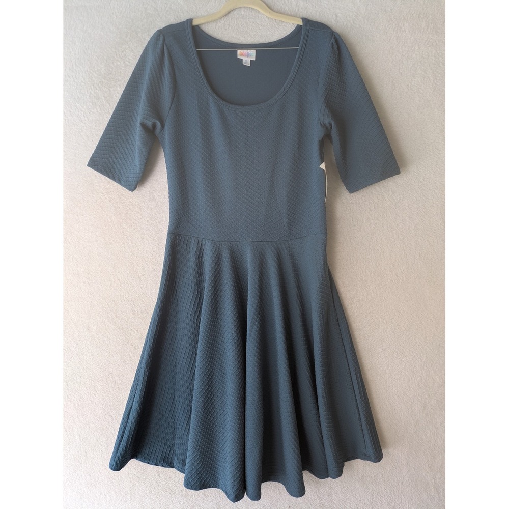 NEW LuLaRoe Nicole Dress Women's XL Blue Fit & Flare Textured Chevron Knit